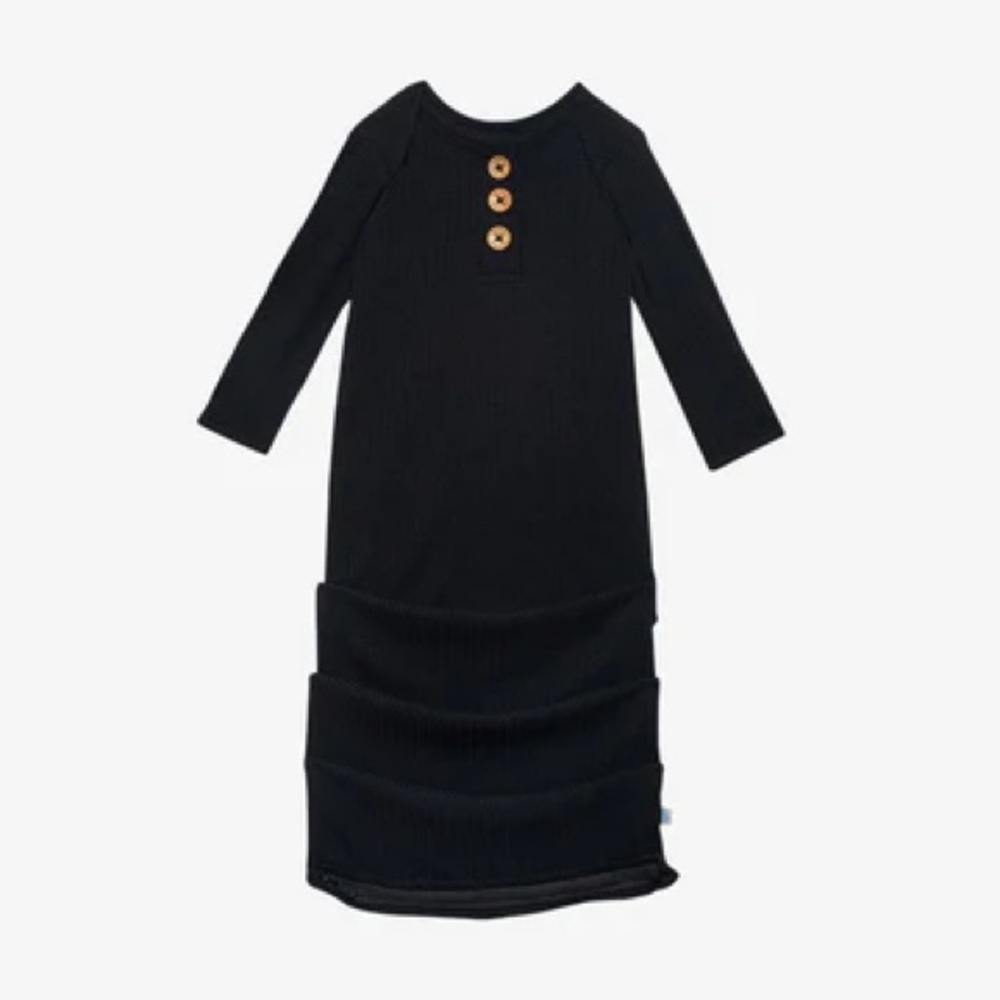Black Ribbed Button Zippered Gown - 0-3 months / Black